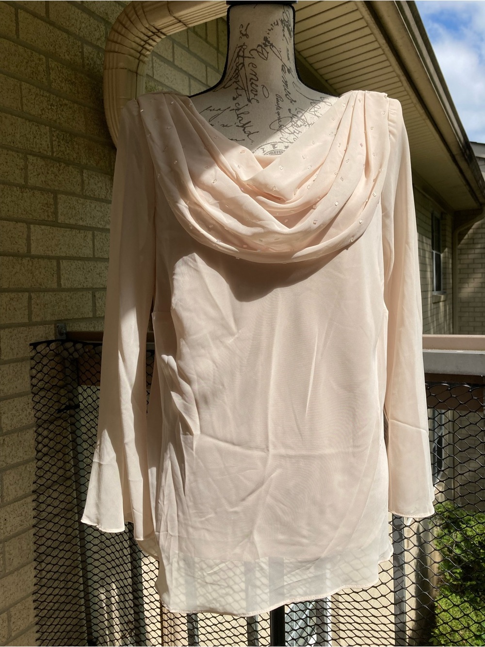Lane Bryant Beaded Cowl Neck Drape Long Sleeve Formal Blouse Ethereal Flowy